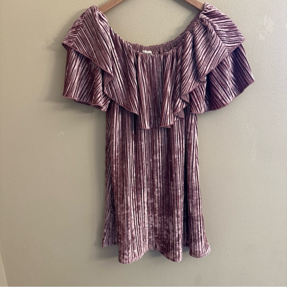 Free People Off Shoulder Mini Velvet Dress Pink Small Party Sexy Spring Summer‎